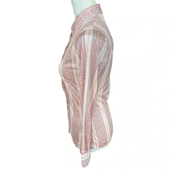 Vintage 70s Huk-A-Poo Shirt | Pink Striped Floral Button Down Blouse - Picture 5 of 8